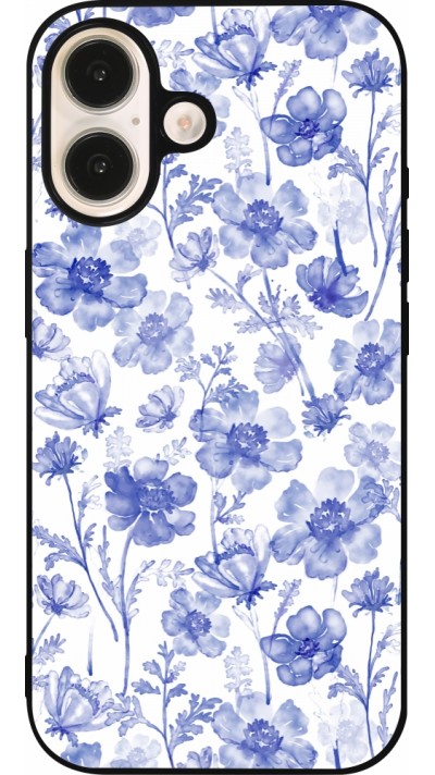 iPhone 16 Case Hülle - Silikon schwarz Spring 23 watercolor blue flowers