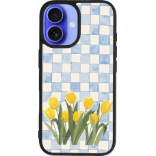 Coque iPhone 16 - Silicone rigide noir Blue vichy tulips 2026