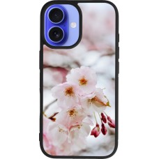 Coque iPhone 16 - Silicone rigide noir Cherry tree 2026