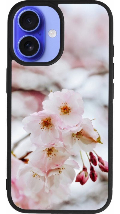 Coque iPhone 16 - Silicone rigide noir Cherry tree 2026