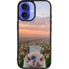 Coque iPhone 16 - Silicone rigide noir Cow with tulips 2026