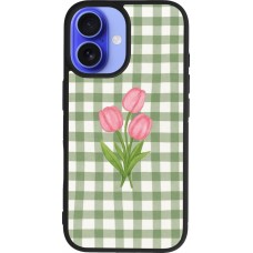 Coque iPhone 16 - Silicone rigide noir Green vichy tulips 2026