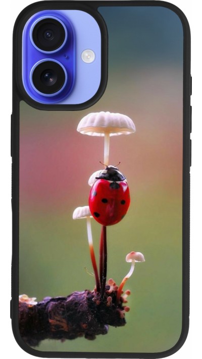 Coque iPhone 16 - Silicone rigide noir Ladybird on a mushroom 2026