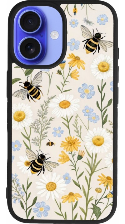 Coque iPhone 16 - Silicone rigide noir Pattern bees 2026