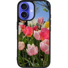 Coque iPhone 16 - Silicone rigide noir Tulips 2026