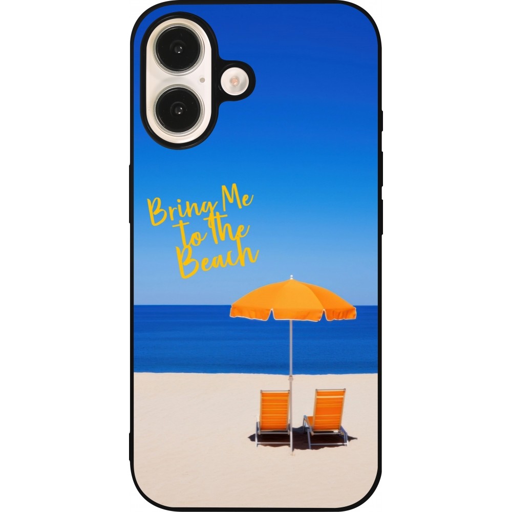Coque iPhone 16 - Silicone rigide noir Summer 2025 Bring me to the beach