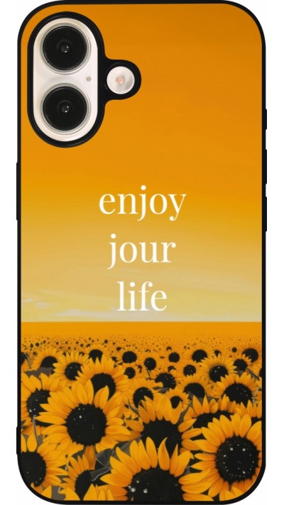 Coque iPhone 16 - Silicone rigide noir Summer 2025 Enjoy your life