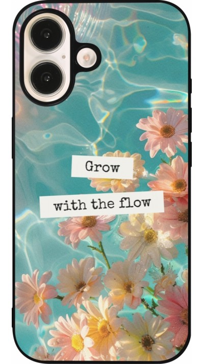Coque iPhone 16 - Silicone rigide noir Summer 2025 Grow with the flow