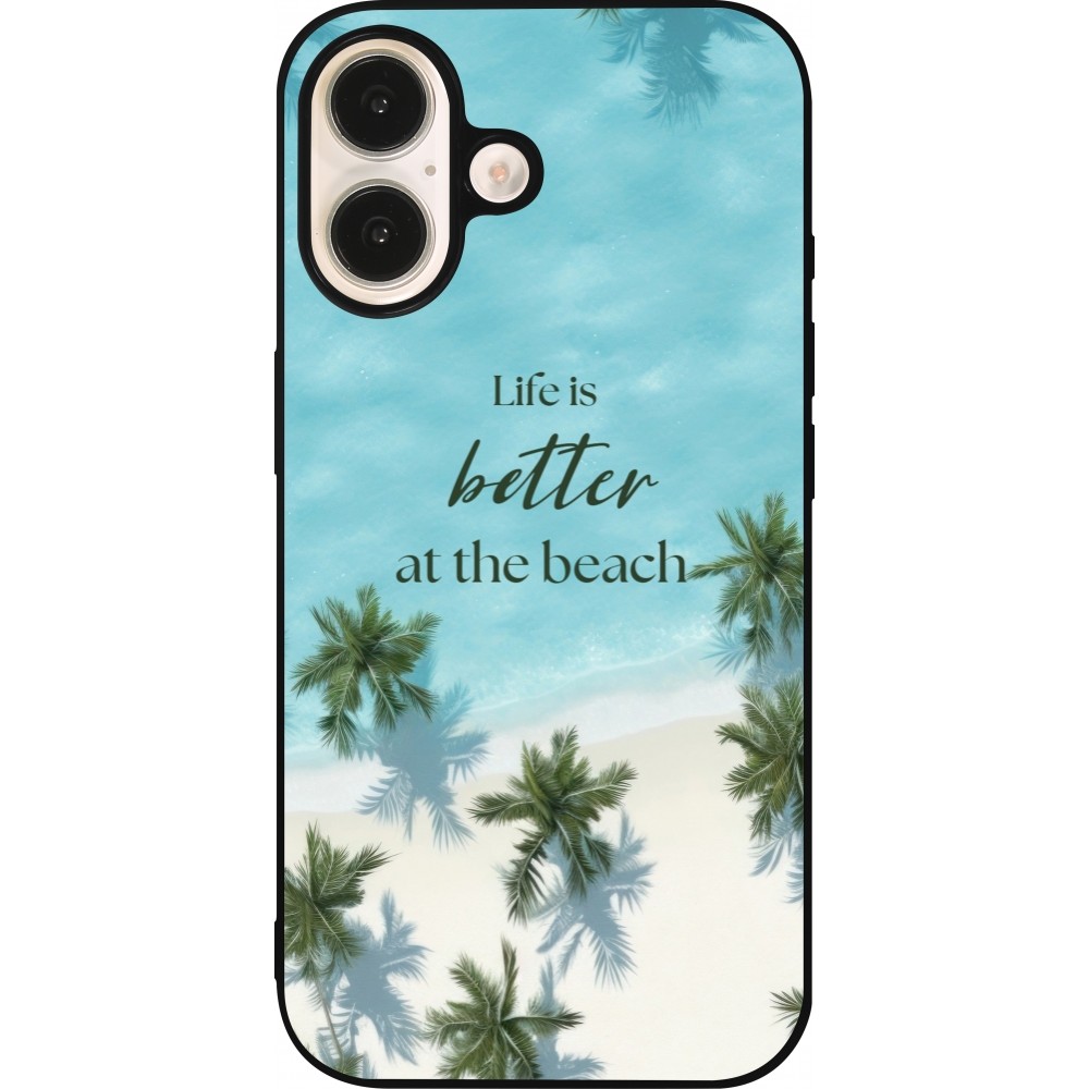 iPhone 16 Case Hülle - Silikon schwarz Summer 2025 Life is better at the beach