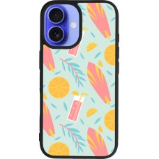 Coque iPhone 16 - Silicone rigide noir Summer 2025 Pattern citron