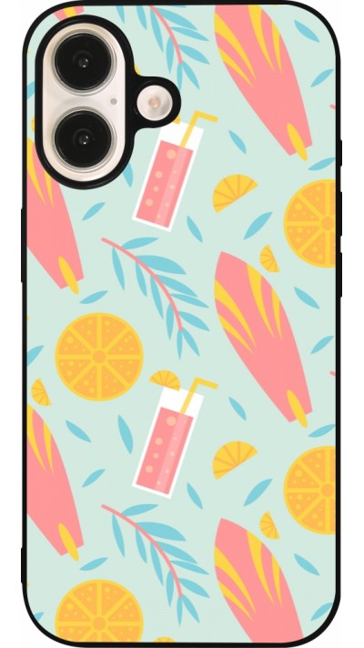 Coque iPhone 16 - Silicone rigide noir Summer 2025 Pattern citron