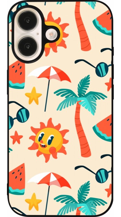 Coque iPhone 16 - Silicone rigide noir Summer 2025 Pattern soleil