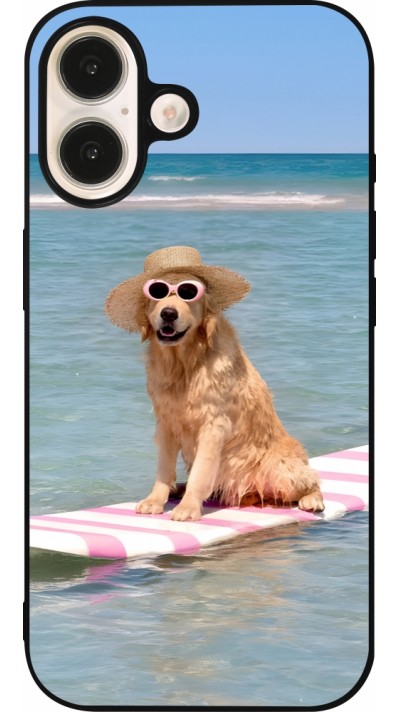 Coque iPhone 16 - Silicone rigide noir Summer Dog on Paddle