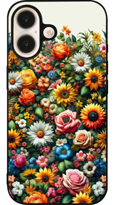 Coque iPhone 16 - Silicone rigide noir Summer Floral Pattern
