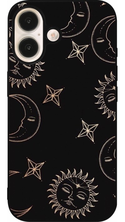 Coque iPhone 16 - Silicone rigide noir Suns and Moons
