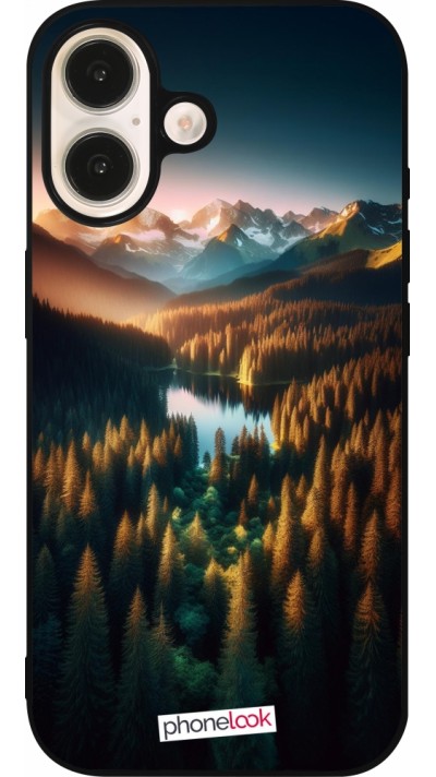 Coque iPhone 16 - Silicone rigide noir Sunset Forest Lake