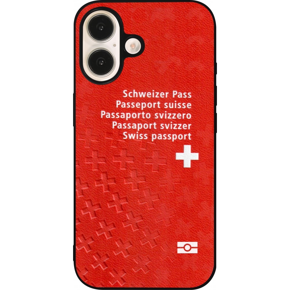 iPhone 16 Case Hülle - Silikon schwarz Swiss Passport