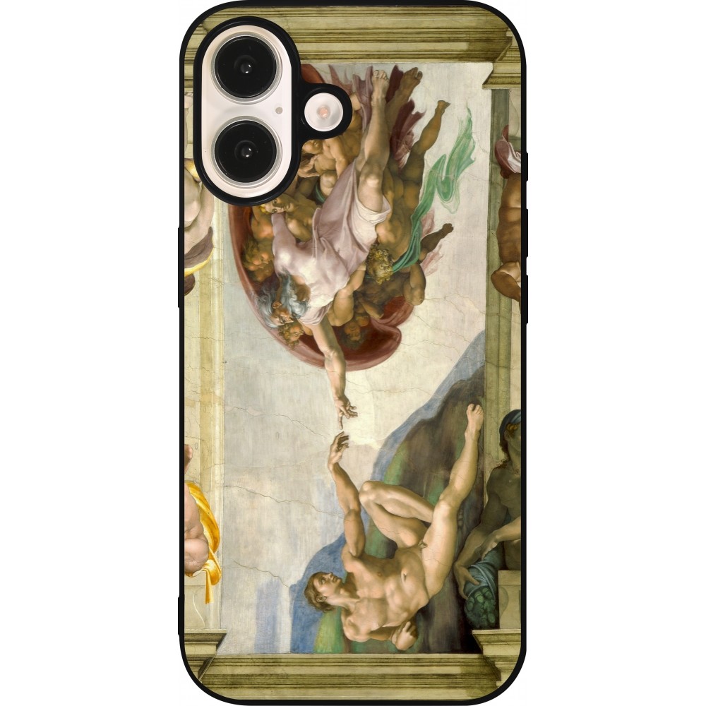 Coque iPhone 16 - Silicone rigide noir Tableau art - La Création d’Adam - Michel-Ange