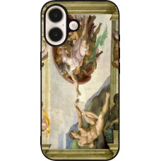 Coque iPhone 16 - Silicone rigide noir Tableau art - La Création d’Adam - Michel-Ange