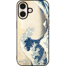 Coque iPhone 16 - Silicone rigide noir Tableau art - La Grande Vague de Kanagawa - Hokusai
