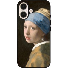Coque iPhone 16 - Silicone rigide noir Tableau art - La Jeune fille à la perle - Johannes Vermeer