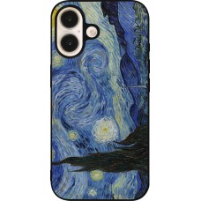 Coque iPhone 16 - Silicone rigide noir Tableau art - La Nuit étoilée - Van Gogh