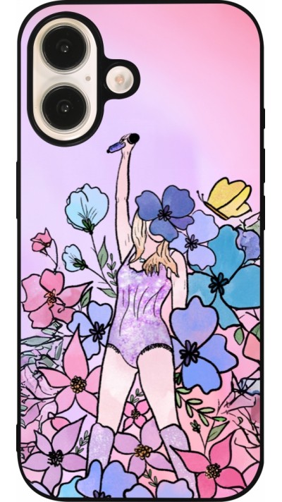 Coque iPhone 16 - Silicone rigide noir Taylor Swift Sketch - Pink