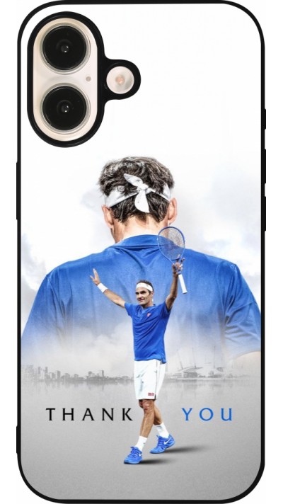 Coque iPhone 16 - Silicone rigide noir Thank you Roger