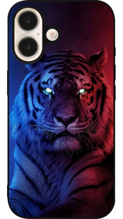 Coque iPhone 16 - Silicone rigide noir Tiger Blue Red