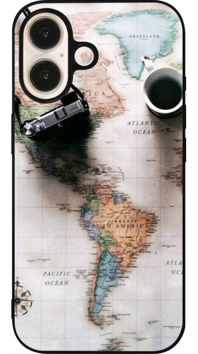 Coque iPhone 16 - Silicone rigide noir Travel 01 Coque iPhone 16 - Silicone rigide noir Travel 01