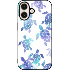 Coque iPhone 16 - Silicone rigide noir Turtles pattern watercolor