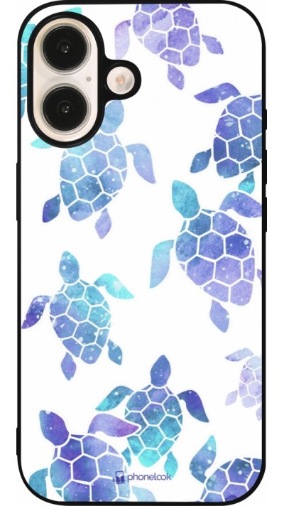 Coque iPhone 16 - Silicone rigide noir Turtles pattern watercolor