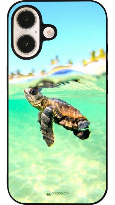 Coque iPhone 16 - Silicone rigide noir Turtle Underwater
