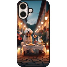 iPhone 16 Case Hülle - Silikon schwarz Valentin 2024 Hund & Katze Kerzenlicht