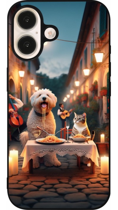 Coque iPhone 16 - Silicone rigide noir Valentine 2024 Dog & Cat Candlelight Coque iPhone 16 - Silicone rigide noir Valentine 2024 Dog & Cat Candlelight