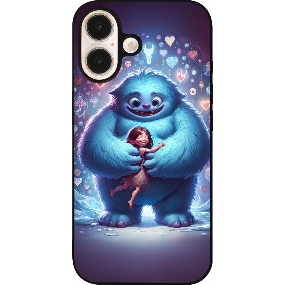 Coque iPhone 16 - Silicone rigide noir Valentine 2024 Fluffy Love