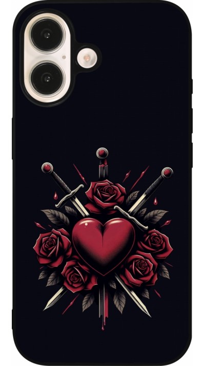 Coque iPhone 16 - Silicone rigide noir Valentine 2024 gothic love