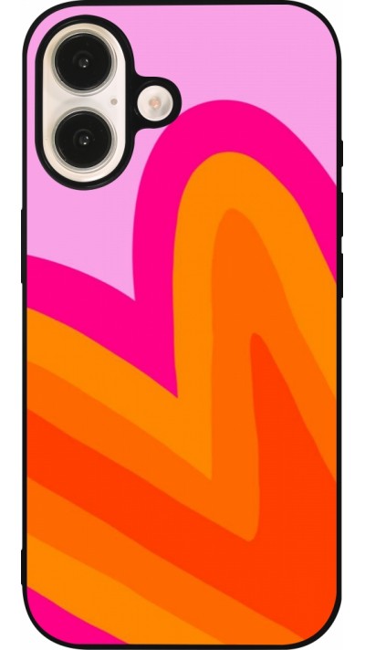 Coque iPhone 16 - Silicone rigide noir Valentine 2024 heart gradient