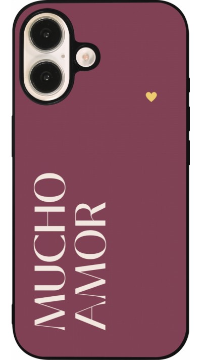 Coque iPhone 16 - Silicone rigide noir Valentine 2024 mucho amor rosado