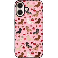 Coque iPhone 16 - Silicone rigide noir Valentine 2024 puppy love