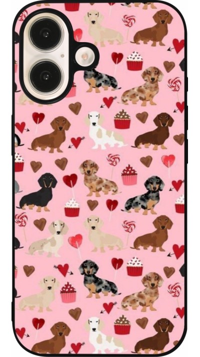 Coque iPhone 16 - Silicone rigide noir Valentine 2024 puppy love