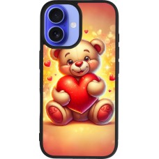 Coque iPhone 16 - Silicone rigide noir Valentine 2024 Teddy love