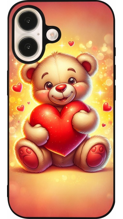 Coque iPhone 16 - Silicone rigide noir Valentine 2024 Teddy love
