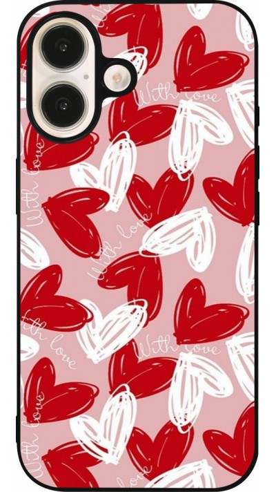 Coque iPhone 16 - Silicone rigide noir Valentine 2024 with love heart