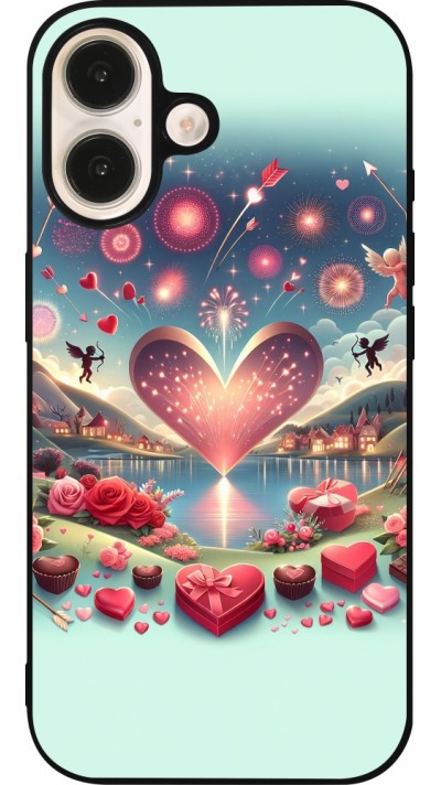 Coque iPhone 16 - Silicone rigide noir Valentine 2025 Chic