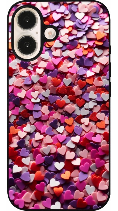 Coque iPhone 16 - Silicone rigide noir Valentine 2025 Confetti