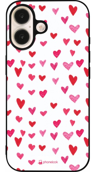 Coque iPhone 16 - Silicone rigide noir Valentine 2022 Many pink hearts