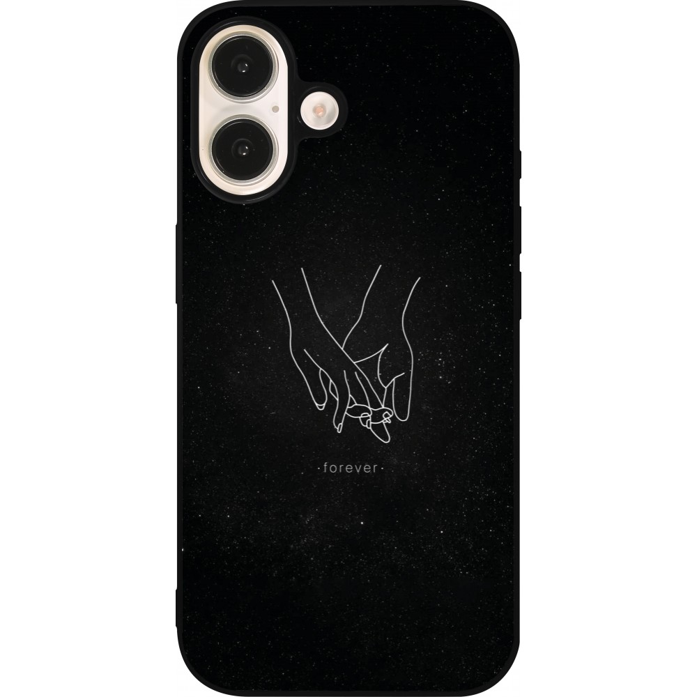 Coque iPhone 16 - Silicone rigide noir Valentine 2023 hands forever
