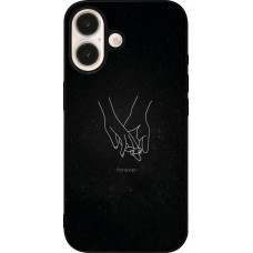 Coque iPhone 16 - Silicone rigide noir Valentine 2023 hands forever