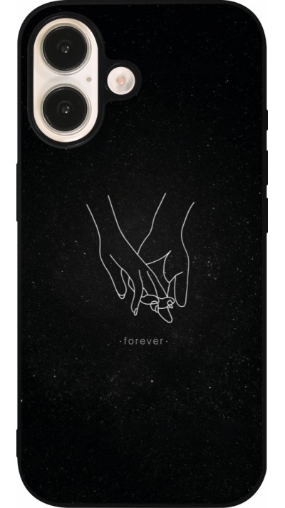 Coque iPhone 16 - Silicone rigide noir Valentine 2023 hands forever